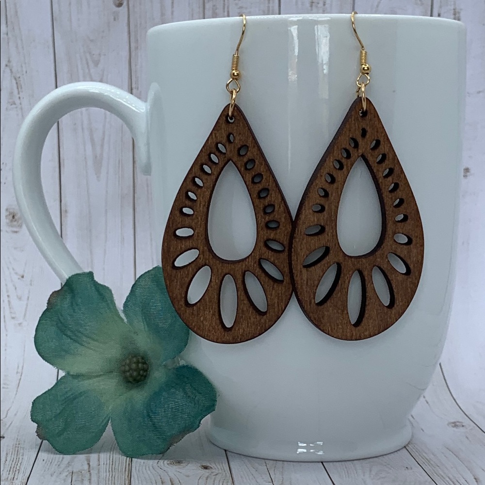 Natural Cut Wood Earrings NWT
